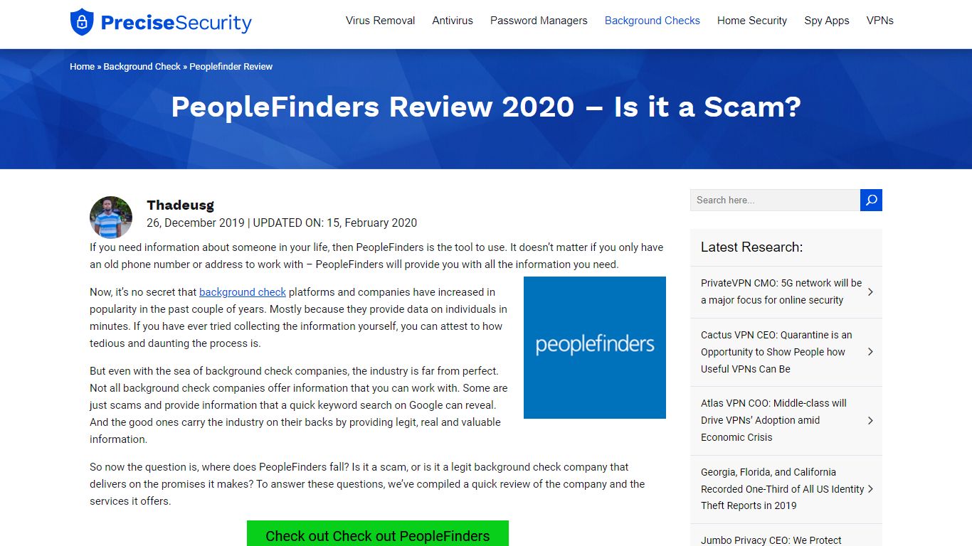 PeopleFinders Review 2020 – Is it a Scam? - PreciseSecurity.com